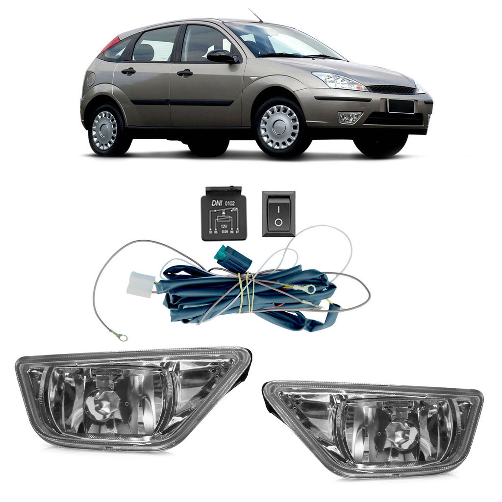 Kit Par Farol Milha Auxiliar Focus 2004 2005 2006 2007 2008 Completo Botão Universal - Spare Parts and Accessories for Vehicles