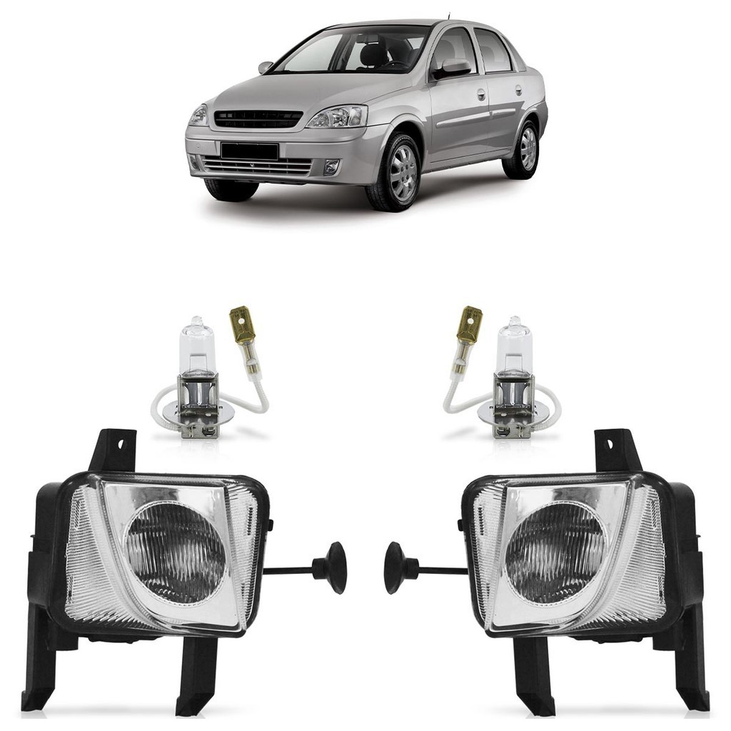 Farol Milha Auxiliar Corsa G2 2002 2003 A 2012 com Lâmpada Halógena H3 12 GE Lente Estriada Vidro