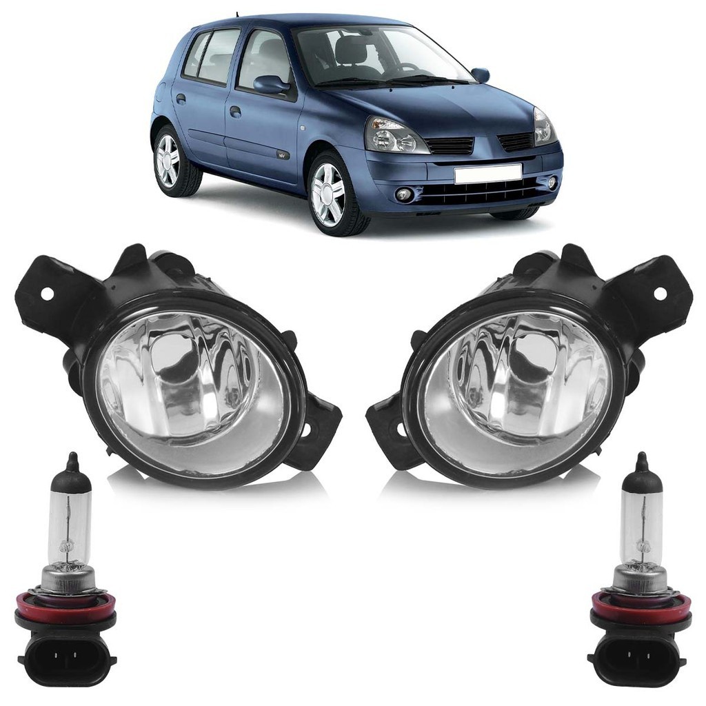 Kit Farol Milha Auxiliar + Lâmpada H8 Clio 2003 2004 2005 2006 2007 2008 A 2012 Lente Lisa Vidro