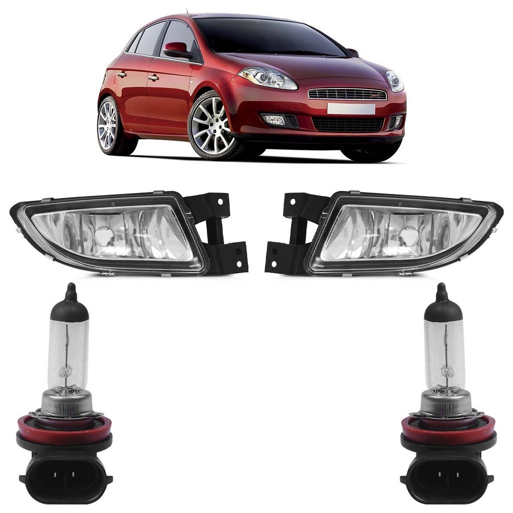Kit Farol Milha Auxiliar + Lâmpada H8 Bravo 2010 2011 2012 2013 2014 2015 Lente Lisa Vidro em Oferta na Shopee