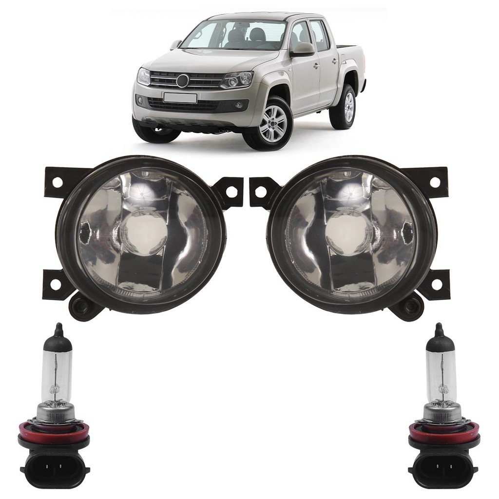 Kit Farol Milha Auxiliar + Lâmpada H8 Amarok 2010 2011 2012 2013 2014 Lente Lisa Vidro - Spare Parts and Accessories for Vehicles