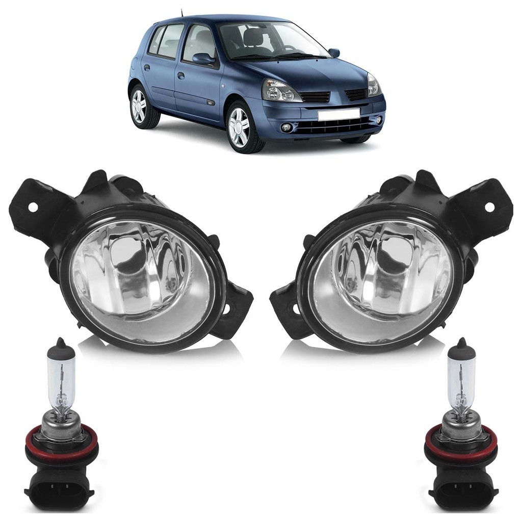 Kit Farol Milha Auxiliar + Lâmpada H11 Clio 2003 2004 2005 2006 2007 2008 A 2012 Lente Lisa Vidro