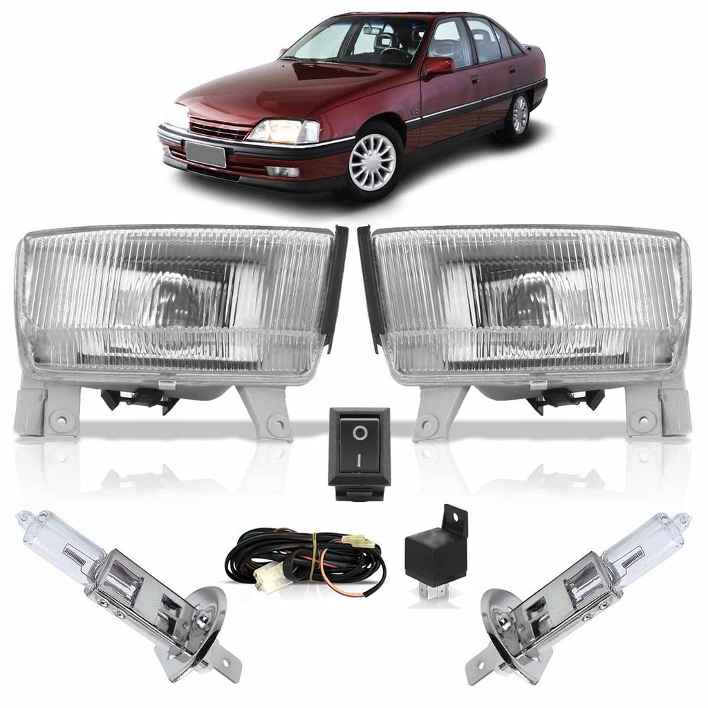 Kit Farol Milha Auxiliar Completo + Lâmpada H3 Omega 1993 1994 1995 1996 1997 1998 Lente Estriado Vidro - Spare Parts and Accessories for Vehicles
