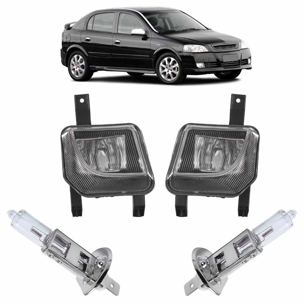 Kit Par Farol Milha Auxiliar + Par Lâmpada H3 Astra 2003 2004 2005 2006 2007 2008 2009 2010 2011 2012 - Spare Parts and Accessories for Vehicles