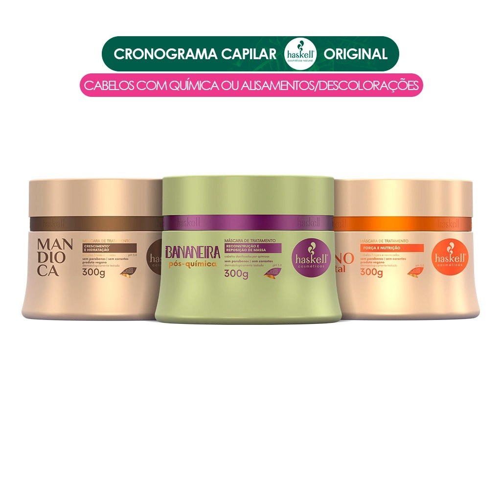 Kit de Máscaras Haskell Cronograma Capilar - Cabelos com Química /  Pós Química 300g
