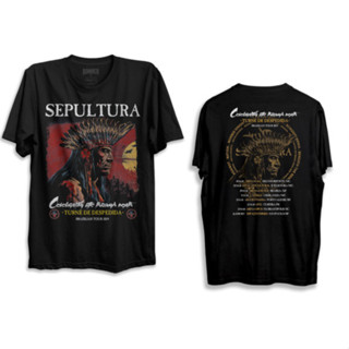 Camiseta Sepultura Tuor 2024 100% algodão malha preta Bomber