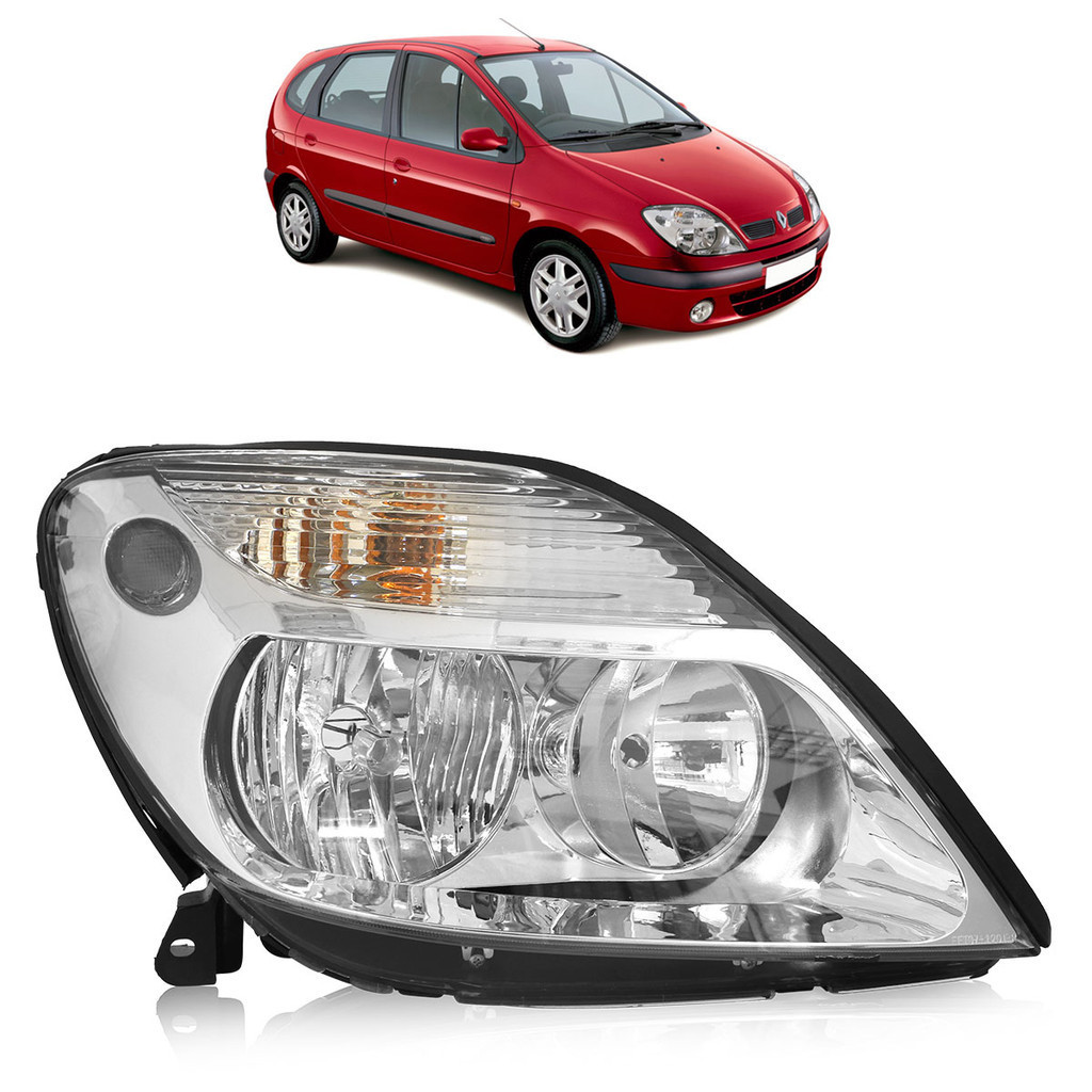 Farol Dianteiro Scenic 01 02 03 04 05 06 07 08 11 Máscara Cromada Foco Duplo Lente Lisa Acrilico em Oferta na Shopee