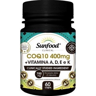 COQ10 400mg + Vit. A, D, E e K 700mg 60 Cápsulas - Sunfood