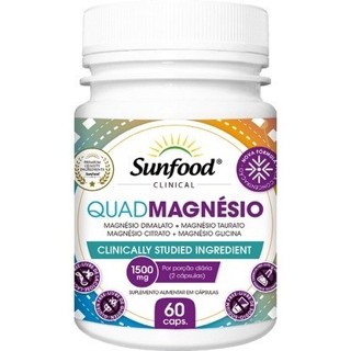 QuadMagnésio (Dimalato + Taurato + Citrato + Glicina) 1500mg 60 cápsulas - Sunfood