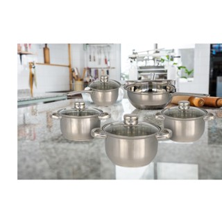 Conjunto Panelas 5 Peças Tampa Vidro Aço Inox Linda Original Reforçada Moderna Fácil limpar