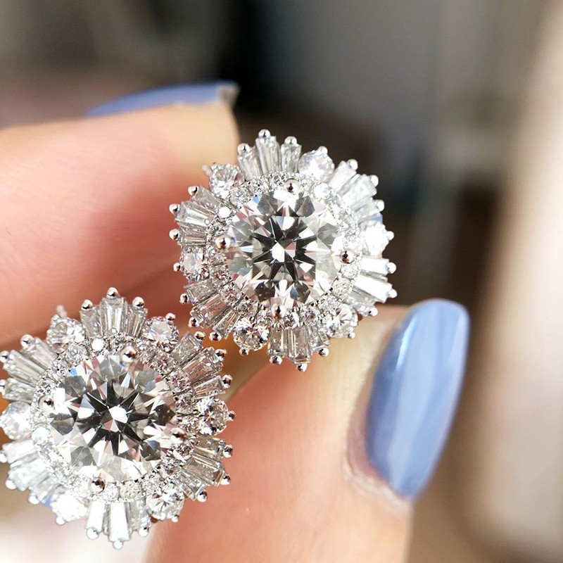 Novo Estilo Europeu Americano Alto-Fim Luxo Cheio Diamante Zircônia Floco De Neve Brincos De Noiva Festa De Casamento