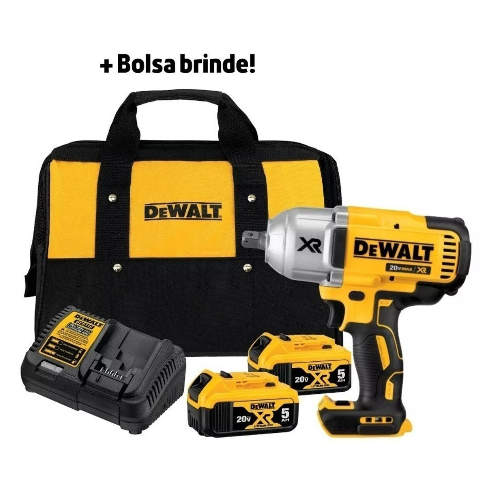 Chave De Impacto 1/2 DCF899 DEWALT + 2 Baterias 5Ah + Carregador Bivolt + Bolsa em Oferta na Shopee
