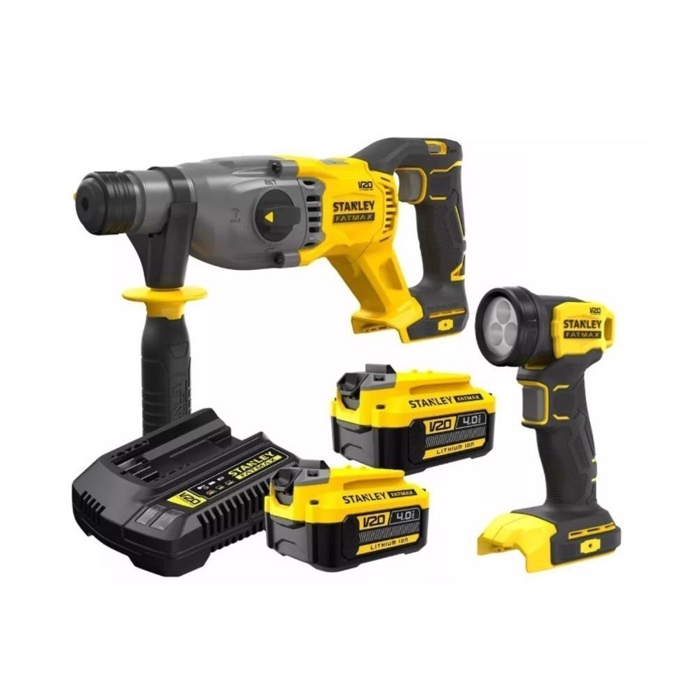 Martelete Rompedor Perfurador Sbh900 STANLEY + 2 Baterias 20v 4ah + Carregador Bivolt + Lanterna