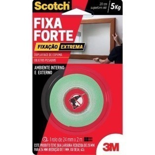 Fita Dupla Face Fixa Forte 24mm X 2m Scotch 3m - 5kg