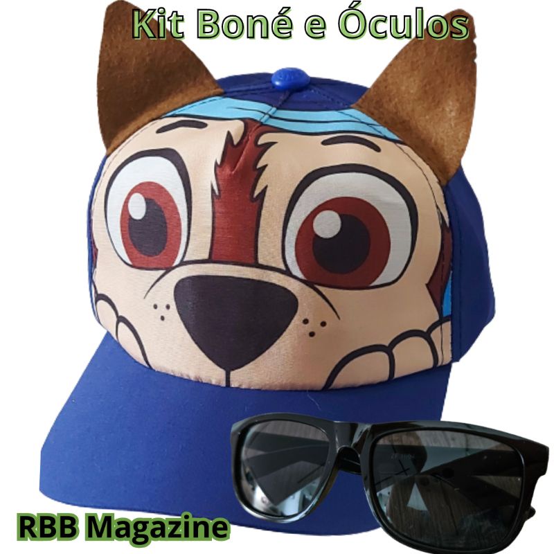 Boné chase, óculos infantil para meninos e meninas verão, praia e piscina chase patrulha canina chase patrulha