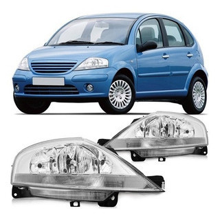Farol Dianteiro C3 2003 2004 2005 2006 2007 2008 2009 2010 2011 2012 Máscara Cromada Foco Duplo Carcaça Preta - Spare Parts and Accessories for Vehicles