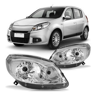 Farol Dianteiro Sandero 2012 2013 2014 Máscara Cromada Foco Simples Lente Lisa - Spare Parts and Accessories for Vehicles