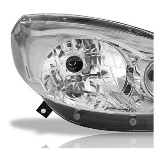Detalhes do Farol Dianteiro Sandero 2012 2013 2014 Máscara Cromada Foco Simples Lente Lisa