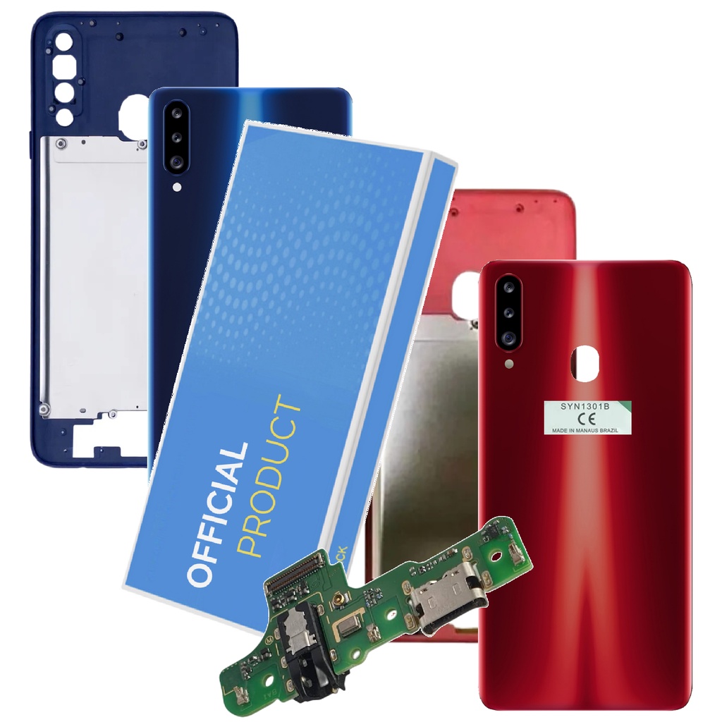 Kit Carcaça Aro Botões + Tampa + Placa Carga M14 Compatível Galaxy A20s + 1 Ano Garantia!