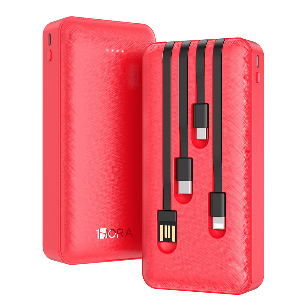Carregador Portátil 1Hora Power Bank com Cabos Vermelho em Oferta na Shopee