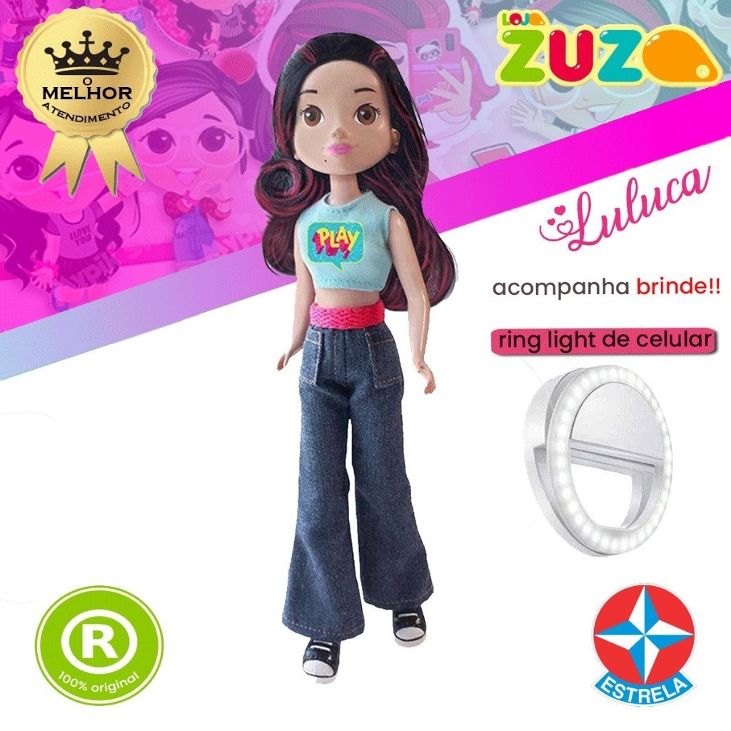 Boneca Infantil Luluca Fashion Com Acessorio Para Celular Ring Light Estrela Youtuber