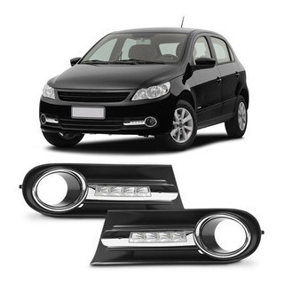 Par Moldura Grade do Milha Daylight Gol Voyage Saveiro G5 2009 2010 A 2012 LED com Furo Aro Cromado