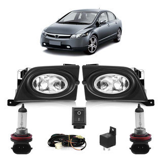 Kit Farol de Milha Auxiliar Completo + Par Lâmpada H8 New Civic LXS 2006 2007 2008