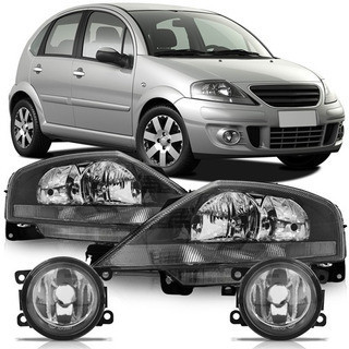 Kit Farol Dianteiro C3 2009 2010 2011 Máscara Negra + Par Farol de Milha Auxiliar em Oferta na Shopee
