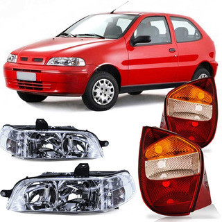 Kit Farol Dianteiro Palio G2 2001 2002 2003 2004 2005 2006 Mascára Cromada Carcaça Cinza + Lanterna Traseira Tricolor