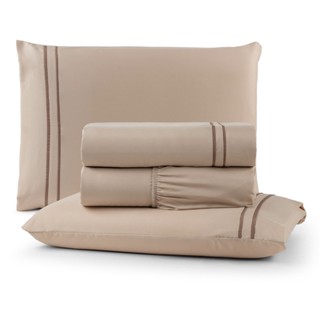 lençol casal jogo de cama 03 ou 04 peças cama box percal 300 fios com elástico e fronha