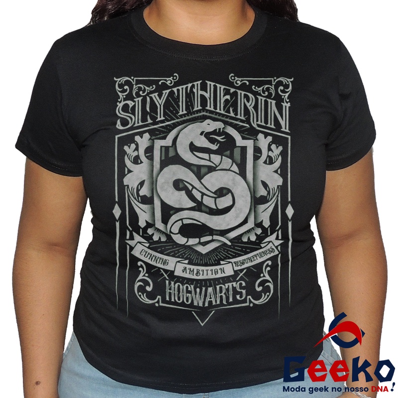 Baby Look Sonserina 100% Algodão Harry Potter Blusa Feminina Hogwarts Slytherin 01 Geeko Shirts