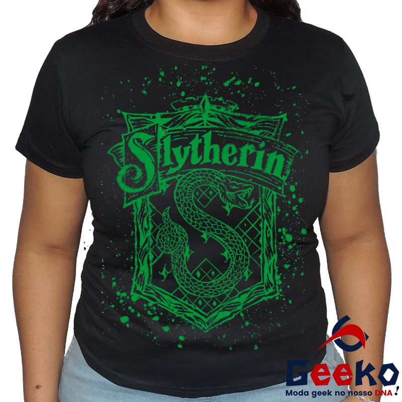 Baby Look Sonserina 100% Algodão Harry Potter Blusa Feminina Hogwarts Slytherin 02 Geeko Shirts