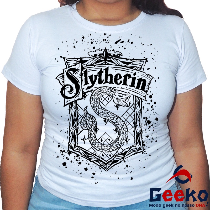 Baby Look Sonserina 100% Algodão Harry Potter Blusa Feminina Hogwarts Slytherin 03 Geeko Shirts