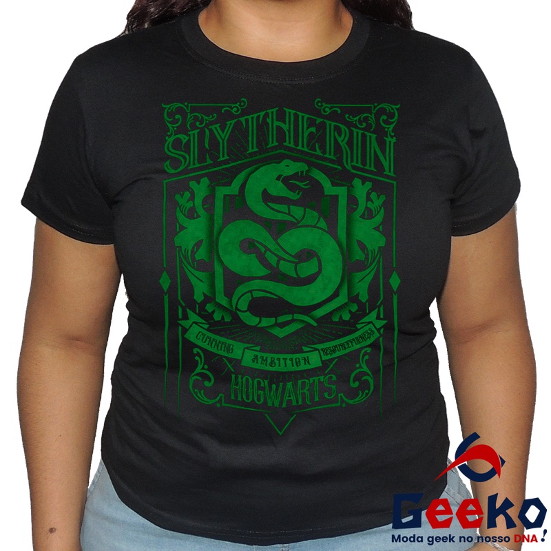 Baby Look Sonserina 100% Algodão Harry Potter Blusa Feminina Hogwarts Slytherin 07 Geeko Shirts