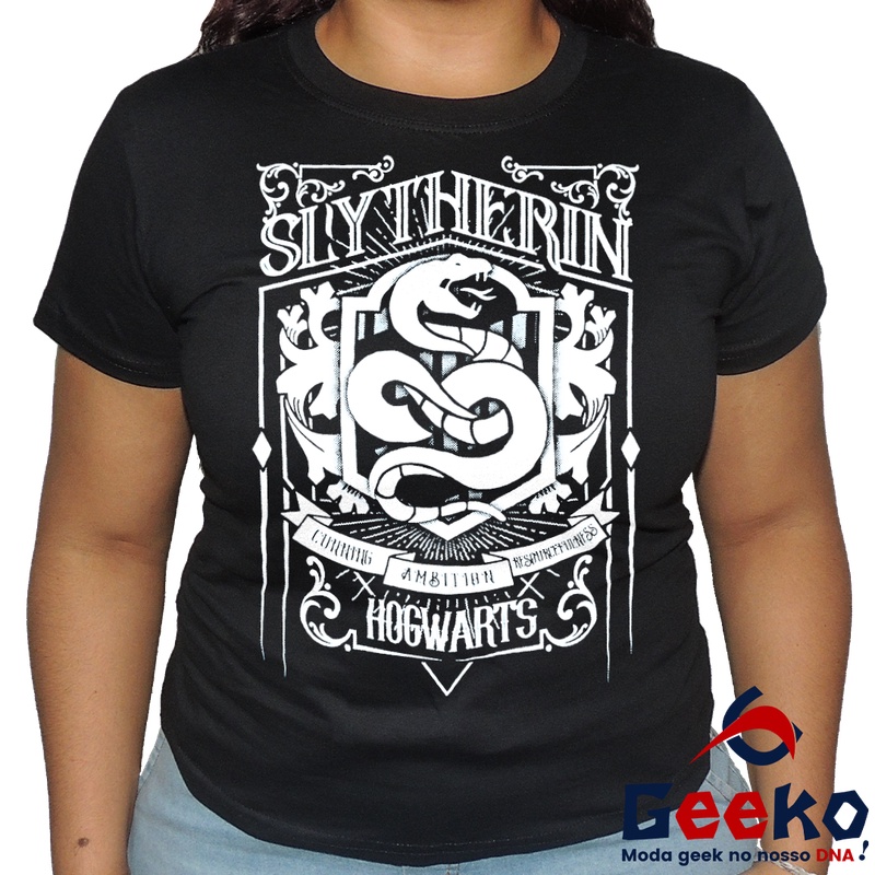Baby Look Sonserina 100% Algodão Harry Potter Blusa Feminina Hogwarts Slytherin 08 Geeko Shirts