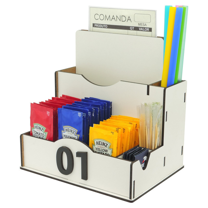1 Porta Comanda Sachê Guardanapo Temperos Sal Canudo Palito Mdf Branco
