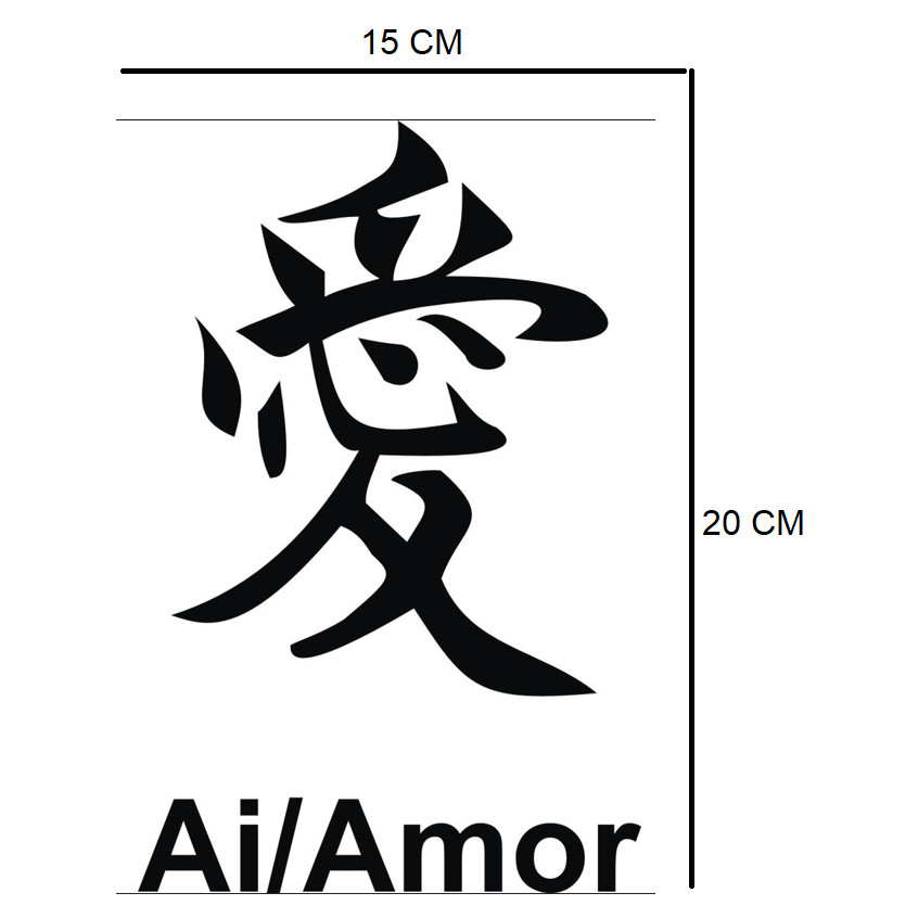 Adesivo Ideograma Letra Japonesa Grande Beleza, Coração, Fortuna Vinil de recorte 20X15 etiqueta/moto/notebook