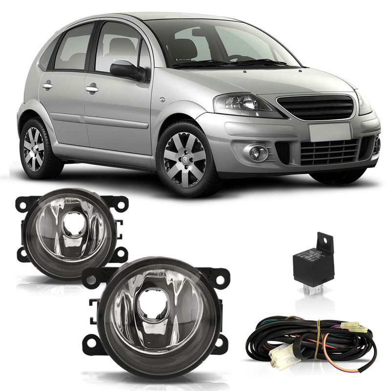 Kit Farol de Milha Auxiliar C3 2009 2010 2011 2012 Botão Universal