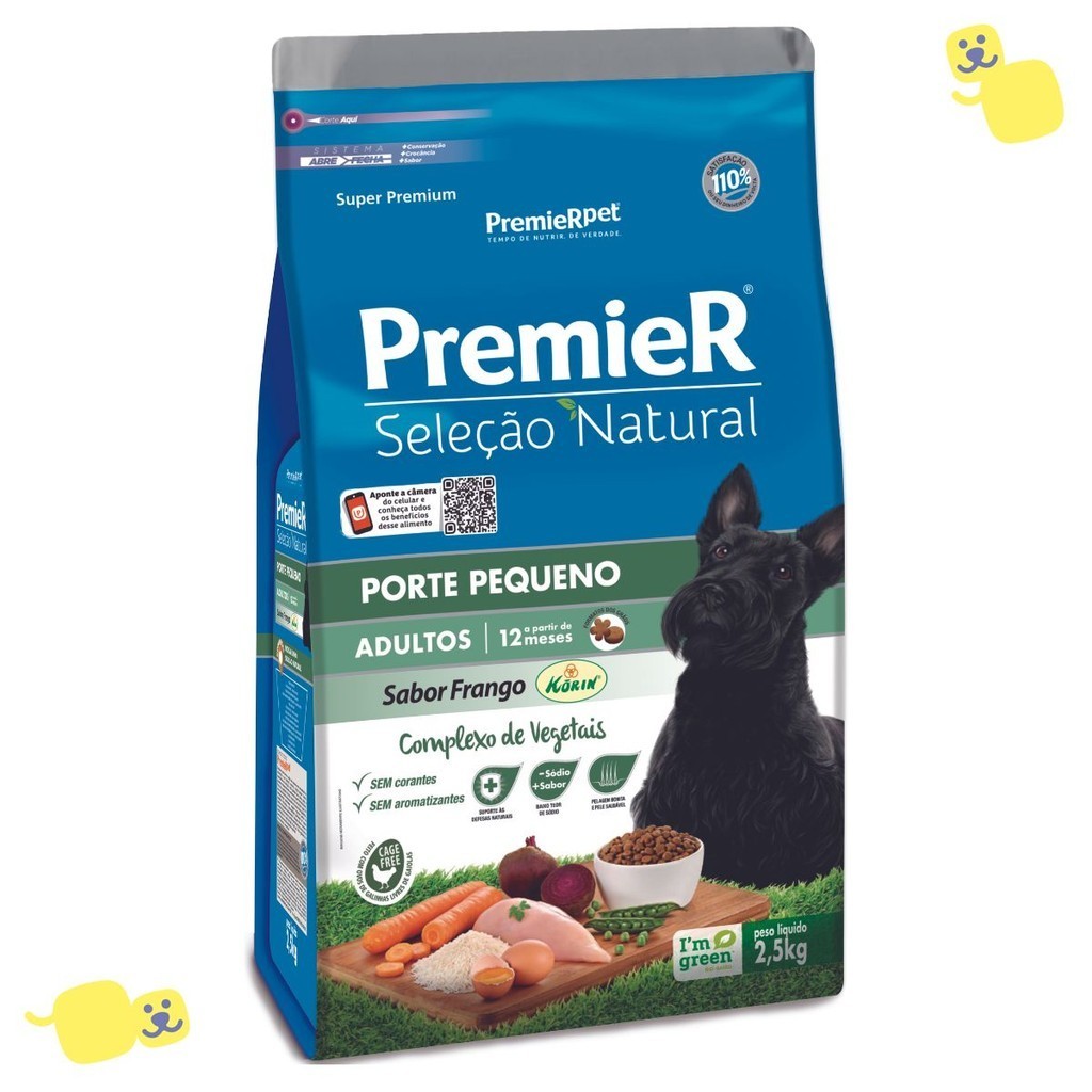 Ração Premier Seleção Natural Cães Adultos Raças Pequenas 2,5Kg Sabor Frango Alimento Super Premium