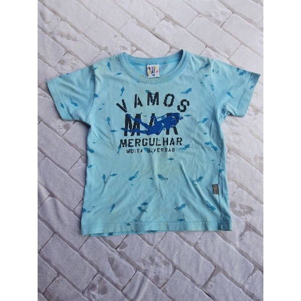 Camiseta infantil Masculina / Tamanho 3 / Marca: Pulla Bulla - com pequena mancha