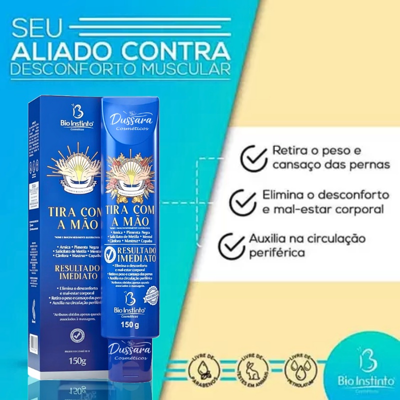 Pomada Massageadora Tira com a Mão - 150g - Bio Instinto Relaxa Imediatamente