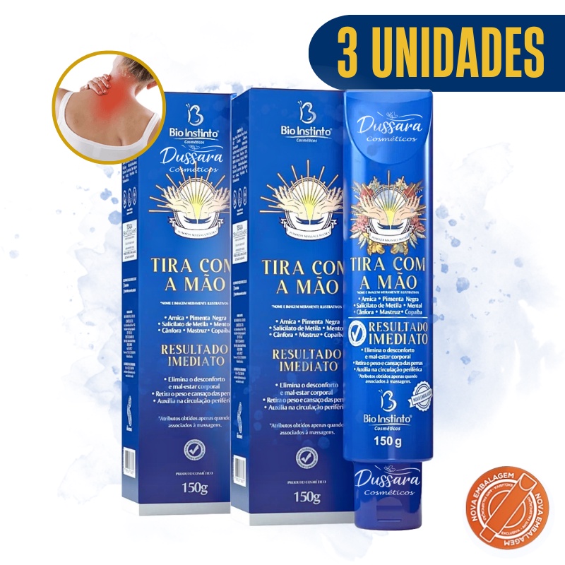 Kit 3 Pomada Massageadora Tira com a Mão - 150g - Bio Instinto Relaxa Imediatamente