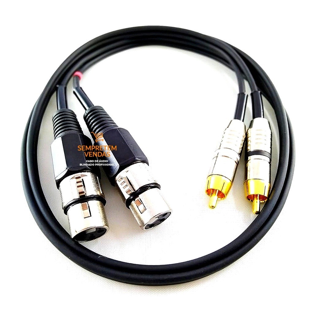 Cabo de Áudio Blindado Canon Xlr Fêmea Duplo Rca Macho Duplo 5 Metros