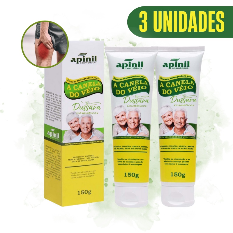 kit 3 Pomada Massageadora Canela de Velho - 150g - Apinil - Alívio do Cansaço Muscular