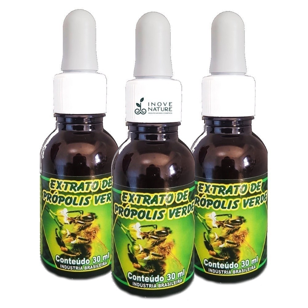 Kit com 3 Extrato de Propolis Verde  30% cada frasco 30ml  (Sem Alcool)