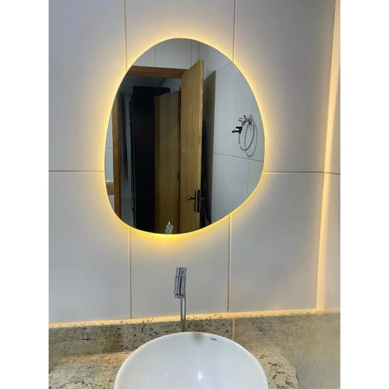 Espelho Orgânico Grande Com LED Luz Quente Decoração Espelho Gigante Luz amarela + Fonte Tomada