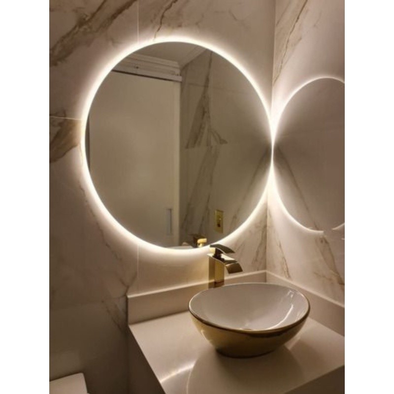 Espelho 80cm Círculo Grande Led Luz Branca + Fonte Inclusa 110/220 Gigante com pendurador suporte