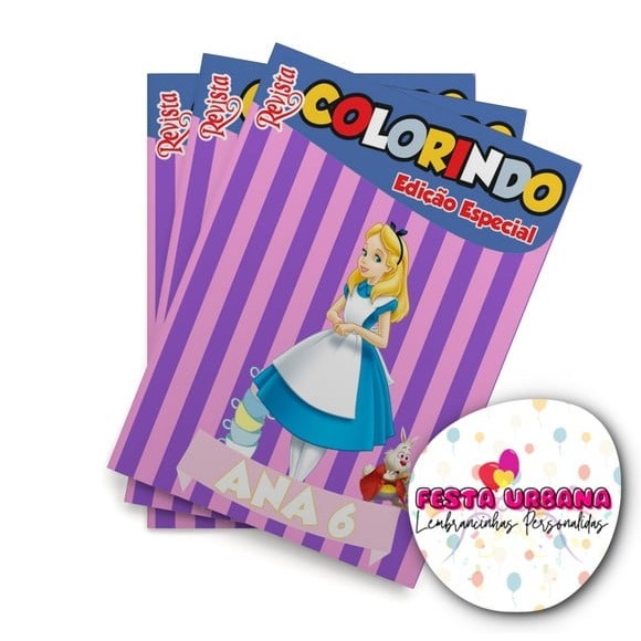 Livrinho para colorir Alice no País das Maravilhas Revistinha de colorir Lembrancinha personalizada Festa infantil Atividades para Pintar