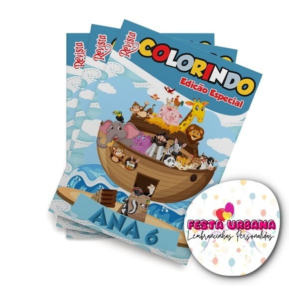 Livrinho para colorir Arca de Noé Revistinha de colorir Lembrancinha personalizada Festa infantil Atividades para Pintar