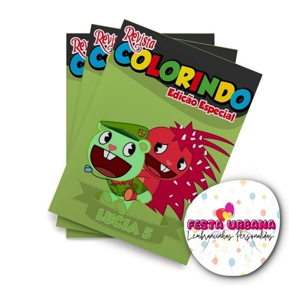 Livrinho para colorir Happy Tree Friends Revistinha de colorir Lembrancinha personalizada Festa infantil Atividades para Pintar